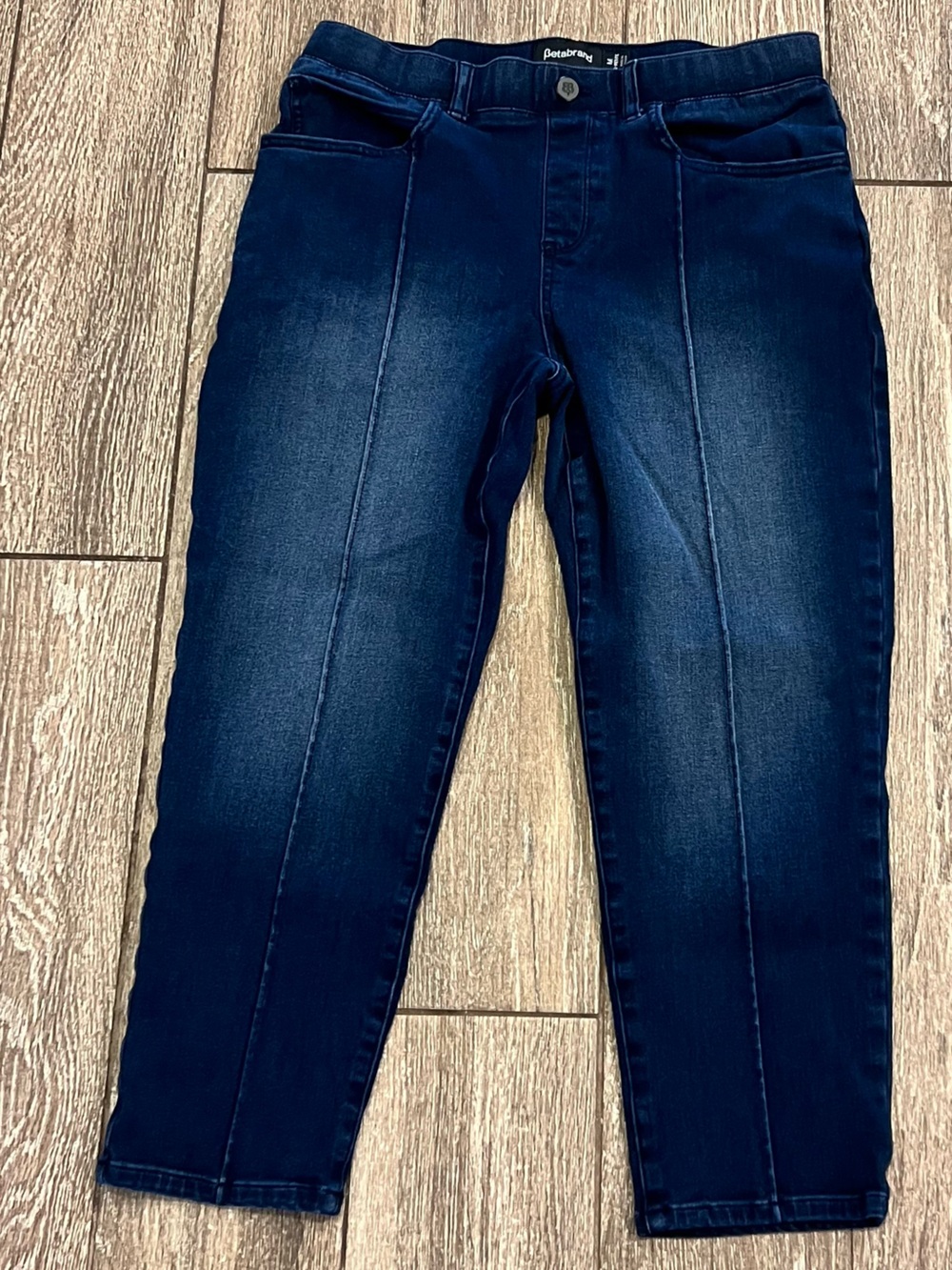 Betabrand Yoga Denim Cropped Pants Dark Wash Blue Women's Size Medium Petite